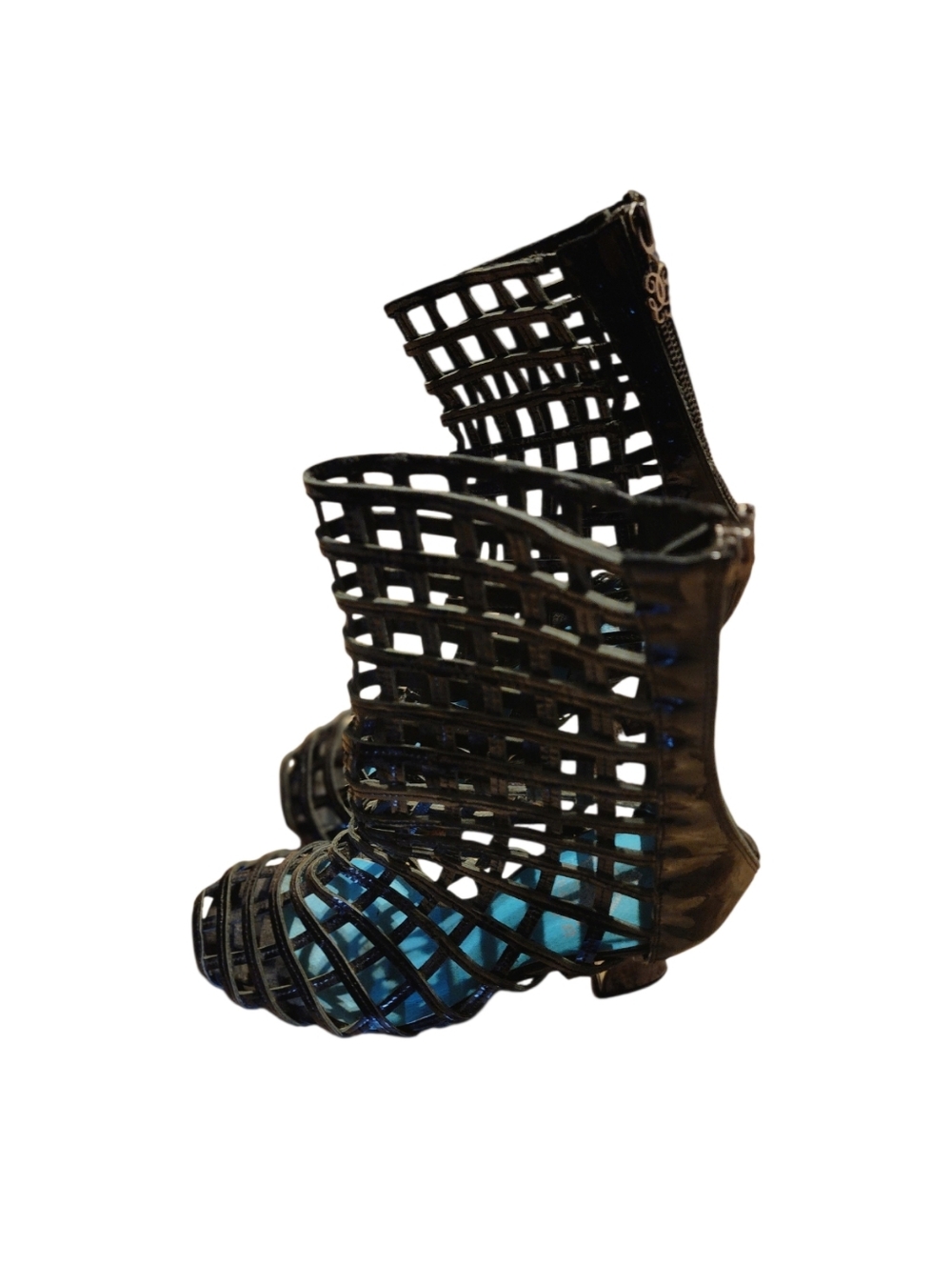 JustFab Lattice Cage Heeled Boots, 8.5